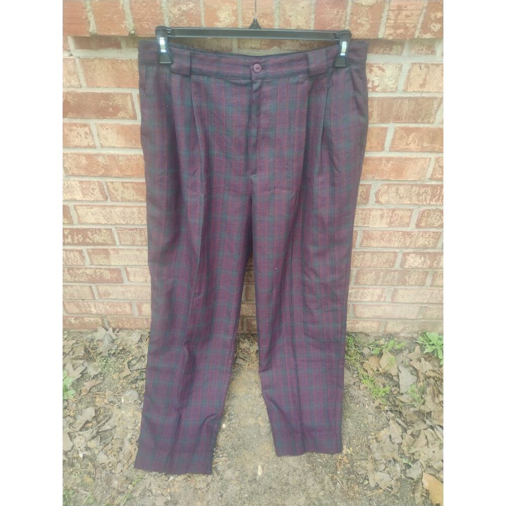Vintage 90s Plaid Trousers Pleated High Waist Sz (30x28) Old Money School Girl